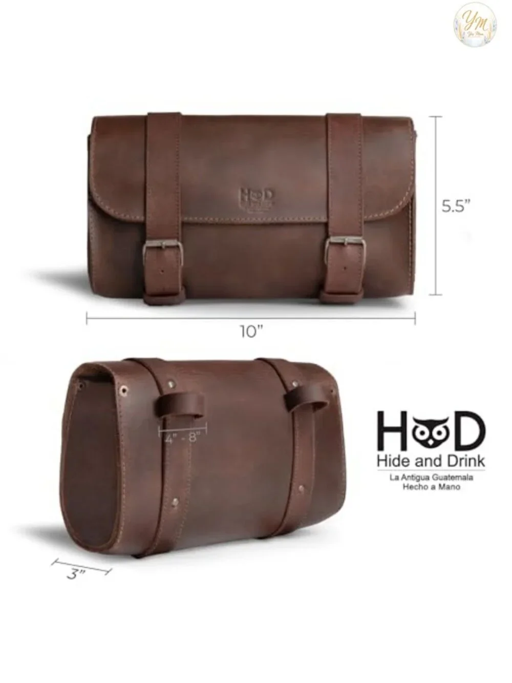 Motorcycle Handlebar Bag Full Grain Leather Tool Organizer Adjustable Straps
